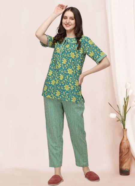 Green Colour MESMORA New Designer Daily Wear Khadi Cotton Night Dress Collection MF 2546